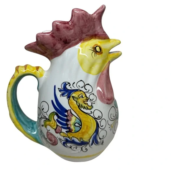 Vtg WIlliams Sonoma Chicken Pitcher Handpainted In Italy Deruta Style 8.5” 28 Oz - Picture 11 of 11